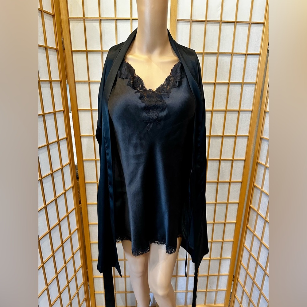 Victoria Secret Silk Black Slip Dress & robe set